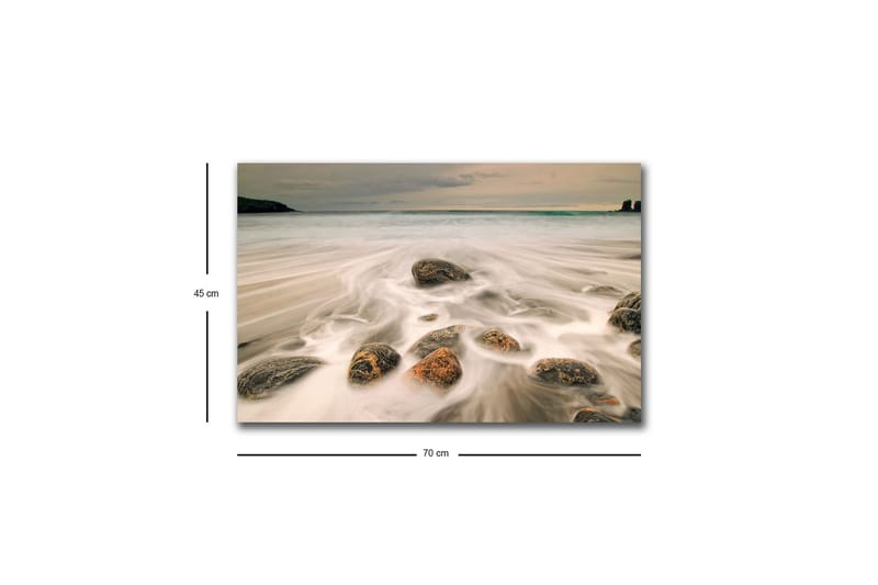 Lerretsbilde med LED-belysning - Strandscene med myke bølger som omslutter steiner - Grå / Beige / Svart - Innredning - Bilder & kunst - Lerretsbilder