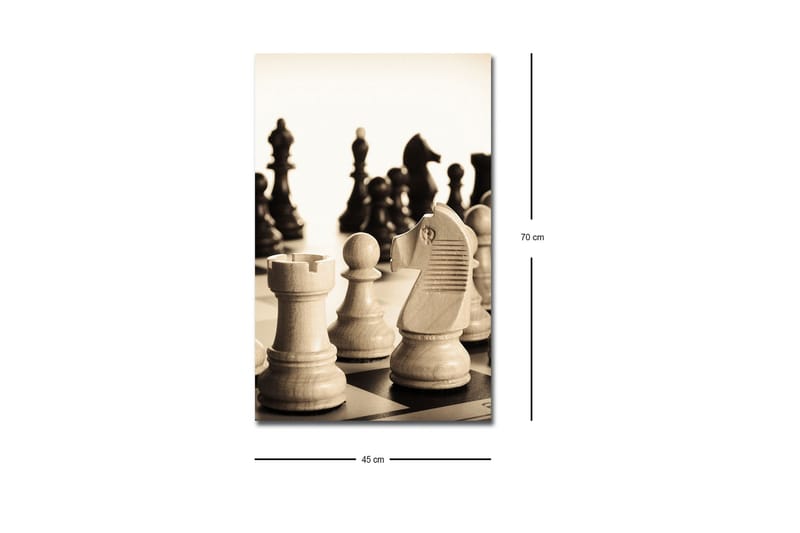 Lerretsbilde med LED-belysning - Strategisk sjakkoppsett med trebrikker - Beige / Svart / Brun - Innredning - Bilder & kunst - Lerretsbilder