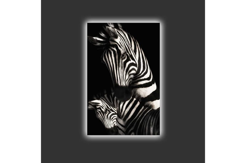 Lerretsbilde med LED-belysning - Svart-hvite sebraer med karakteristiske striper - Svart / Hvit - Innredning - Bilder & kunst - Lerretsbilder