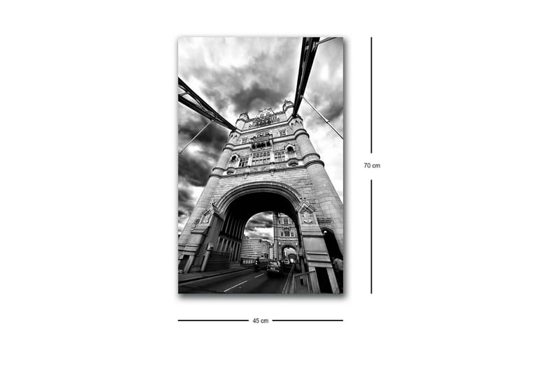 Lerretsbilde med LED-belysning - Svart-hvitt-bilde av Tower Bridge i London med dramatiske skyer - Svart / Hvit / Grå - Innredning - Bilder & kunst - Lerretsbilder