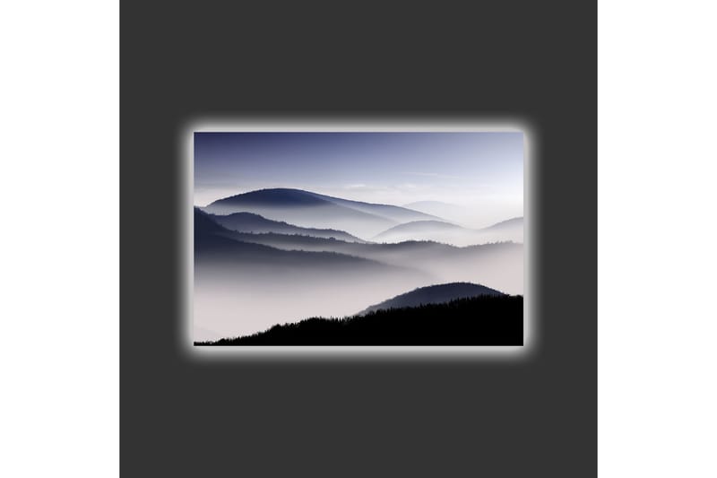 Lerretsbilde med LED-belysning - Tåke over fjellkjeder i gråtoner - Mørkegrå / Lysegrå / Svart - Innredning - Bilder & kunst - Lerretsbilder