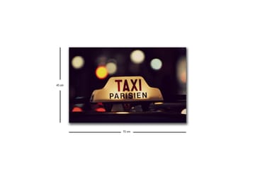 Lerretsbilde med LED-belysning - Taxiskilt med teksten TAXI PARISIEN i et nattlig bymiljø - Gul / Svart / Rød - Innredning - Bilder & kunst - Lerretsbilder