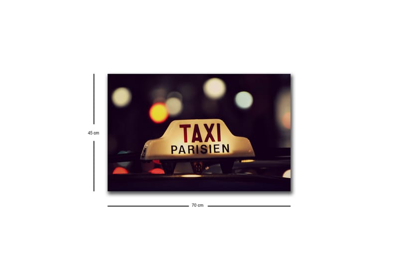 Lerretsbilde med LED-belysning - Taxiskilt med teksten TAXI PARISIEN i et nattlig bymiljø - Gul / Svart / Rød - Innredning - Bilder & kunst - Lerretsbilder