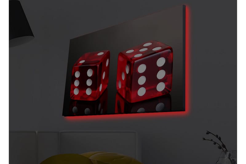 Lerretsbilde med LED-belysning - Terninger i knallrødt med hvite prikker - Rød / Hvit - Innredning - Bilder & kunst - Lerretsbilder