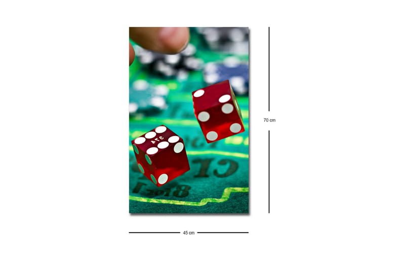 Lerretsbilde med LED-belysning - Terninger kastes på en grønn spillebane - Rød / Grønn / Svart - Innredning - Bilder & kunst - Lerretsbilder