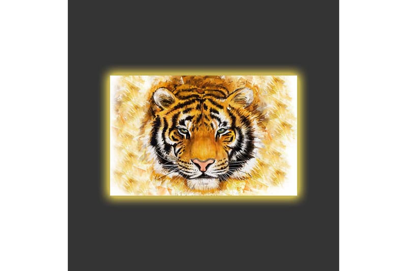 Lerretsbilde med LED-belysning - Tigerhode med intenst uttrykk - Oransje / Svart / Hvit - Innredning - Bilder & kunst - Lerretsbilder
