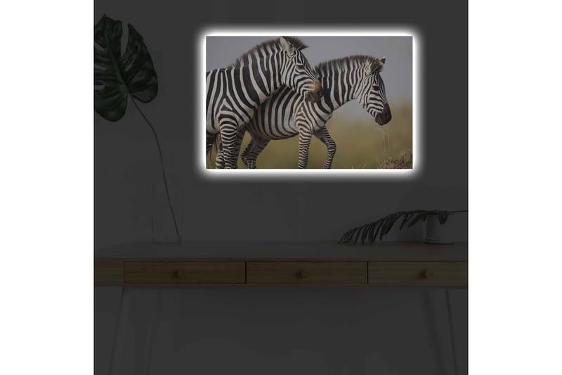 Lerretsbilde med LED-belysning - To sebraer som står tett sammen i et naturlig miljø - Svart / Hvit / Beige - Innredning - Bilder & kunst - Lerretsbilder