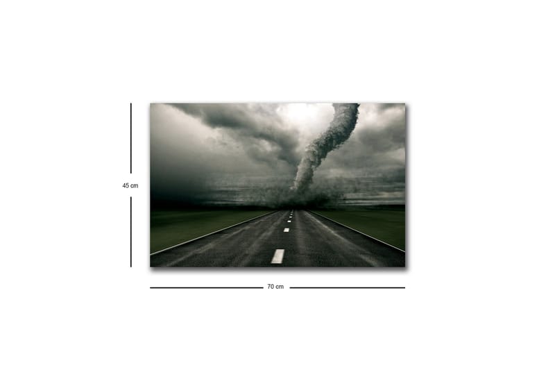 Lerretsbilde med LED-belysning - Tornado som feier over en øde vei - Grå / Svart / Grønn - Innredning - Bilder & kunst - Lerretsbilder