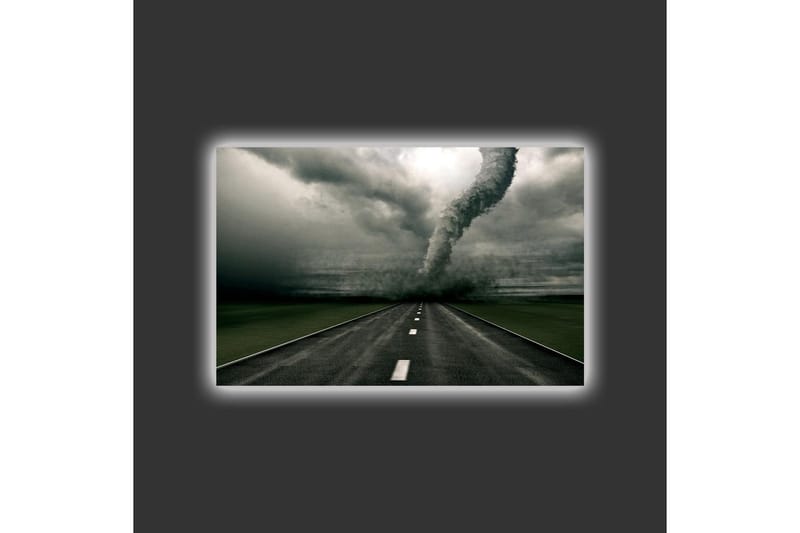 Lerretsbilde med LED-belysning - Tornado som feier over en øde vei - Grå / Svart / Grønn - Innredning - Bilder & kunst - Lerretsbilder