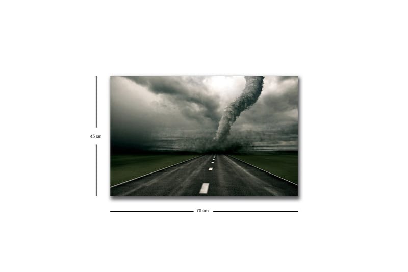 Lerretsbilde med LED-belysning - Tornado som feier over en øde vei - Grå / Svart / Grønn - Innredning - Bilder & kunst - Lerretsbilder