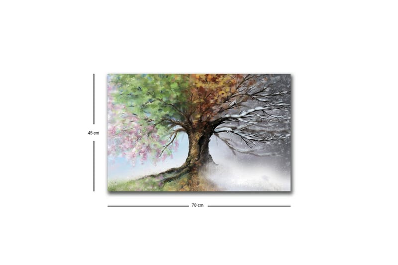 Lerretsbilde med LED-belysning - Trær med skiftende årstider i en harmonisk komposisjon - Grønn / Brun / Grå - Innredning - Bilder & kunst - Lerretsbilder