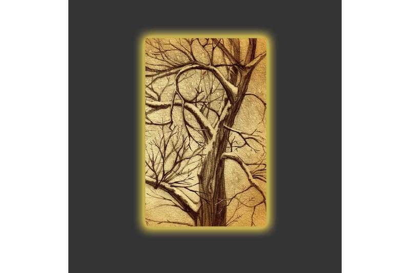 Lerretsbilde med LED-belysning - Tre med grener i en stilisert, gyllen komposisjon - Gull / Brun - Innredning - Bilder & kunst - Lerretsbilder