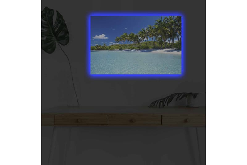 Lerretsbilde med LED-belysning - Tropisk strand med palmer og klart vann - Blå / Grønn / Hvit - Innredning - Bilder & kunst - Lerretsbilder