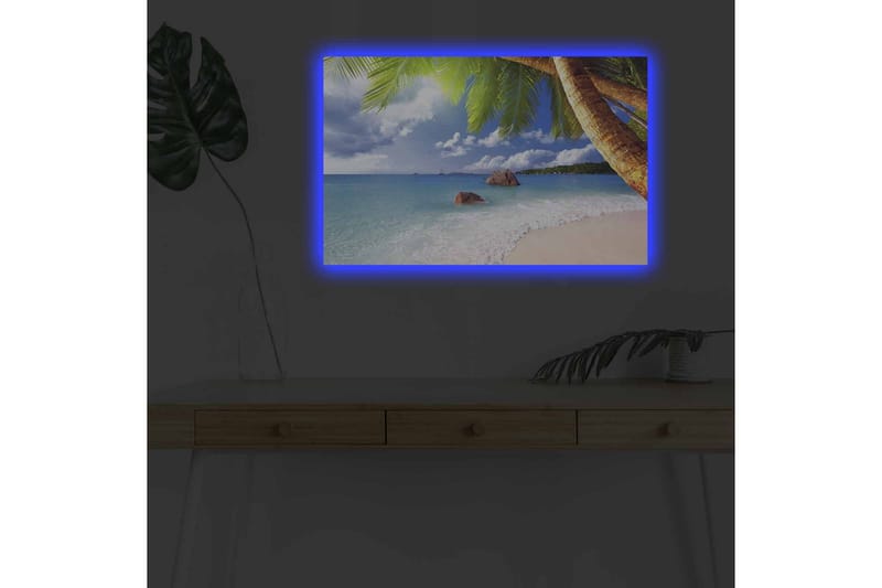 Lerretsbilde med LED-belysning - Tropisk strand med palmer og klart blått hav - Blå / Grønn / Beige - Innredning - Bilder & kunst - Lerretsbilder