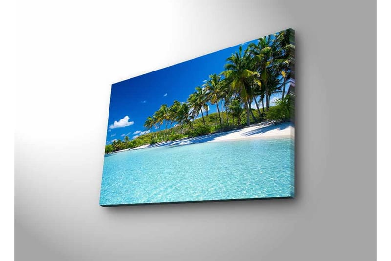 Lerretsbilde med LED-belysning - Tropisk strand med palmer og klart vann - Blå / Grønn / Hvit - Innredning - Bilder & kunst - Lerretsbilder