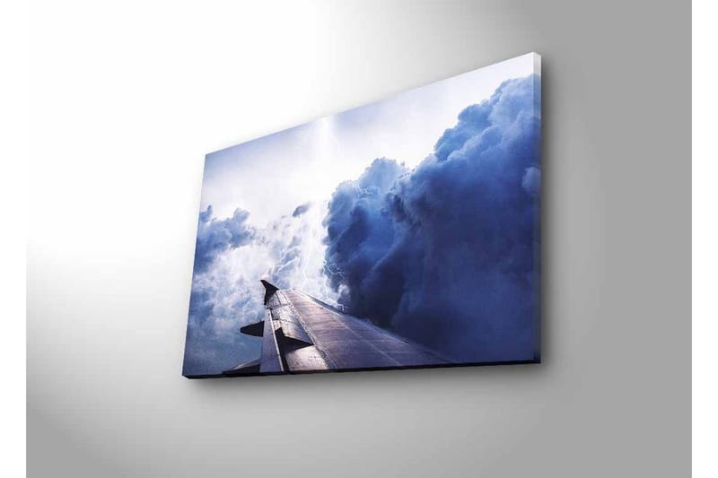 Lerretsbilde med LED-belysning - Utsikt fra en flyvinge mot dramatiske skyformasjoner - Mørk blå / Lys grå / Hvit - Innredning - Bilder & kunst - Lerretsbilder