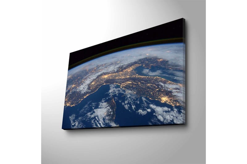 Lerretsbilde med LED-belysning - Utsikt over jorden med byer opplyst om natten - Mørk blå / Hvit / Gul - Innredning - Bilder & kunst - Lerretsbilder