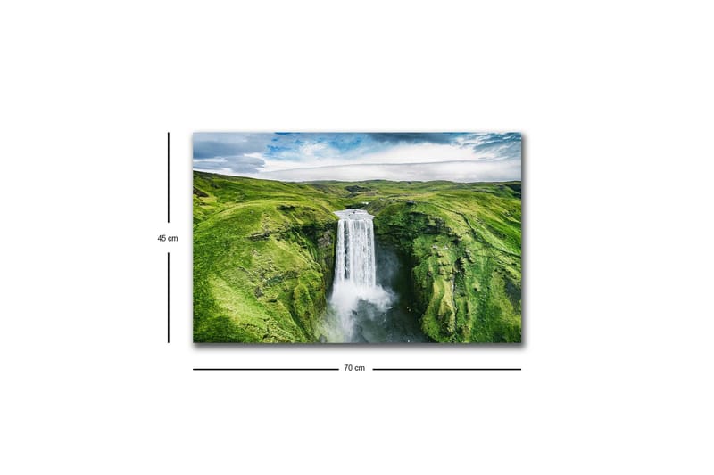Lerretsbilde med LED-belysning - Vakker foss i en frodig dal - Grønn / Hvit / Blå - Innredning - Bilder & kunst - Lerretsbilder