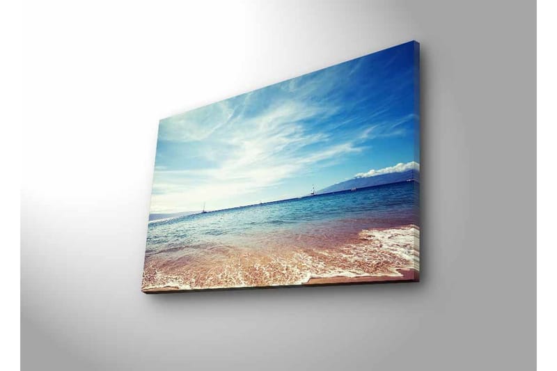 Lerretsbilde med LED-belysning - Vakker havutsikt med klar blå himmel og myke bølger - Blå / Beige / Hvit - Innredning - Bilder & kunst - Lerretsbilder