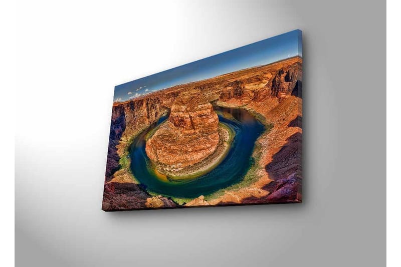 Lerretsbilde med LED-belysning - Vakker utsikt over en svingete elv omgitt av dramatiske klipper - Rød / Grønn / Blå - Innredning - Bilder & kunst - Lerretsbilder