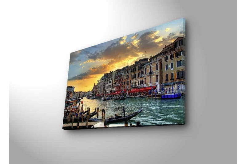 Lerretsbilde med LED-belysning - Vakker utsikt over en venetiansk kanal ved solnedgang - Blå / Oransje / Beige - Innredning - Bilder & kunst - Lerretsbilder