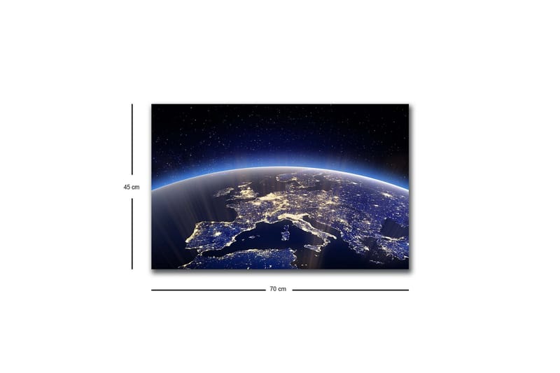Lerretsbilde med LED-belysning - Vakker utsikt over jorden med Europa opplyst av stjerner og bylys - Mørk blå / Lys blå / Hvit - Innredning - Bilder & kunst - Lerretsbilder