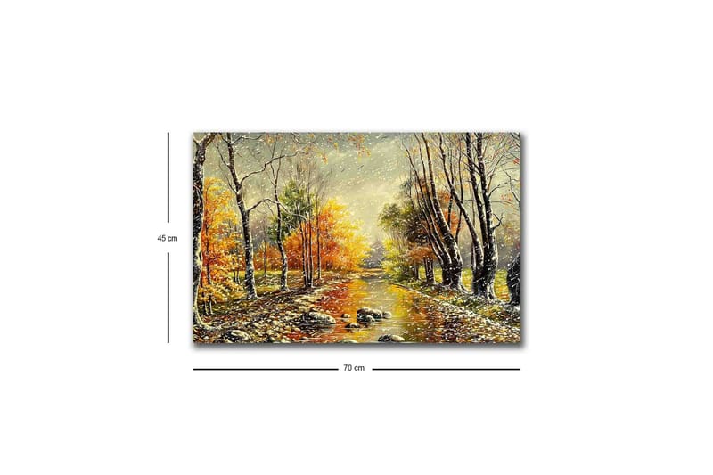 Lerretsbilde med LED-belysning - Vakkert høstlandskap med en speillignende elv omgitt av fargerike trær - Oransje / Grønn / Brun - Innredning - Bilder & kunst - Lerretsbilder