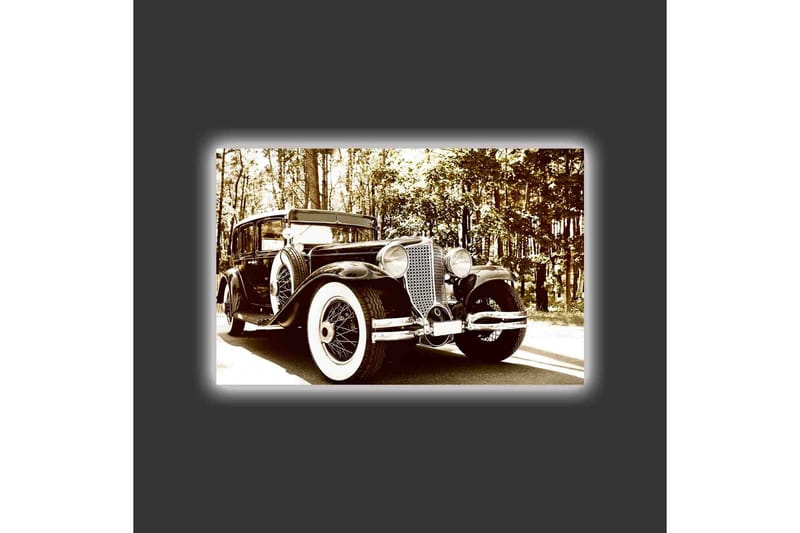 Lerretsbilde med LED-belysning - Veteranbil i naturskjønne omgivelser - Svart / Hvit / Grå - Innredning - Bilder & kunst - Lerretsbilder
