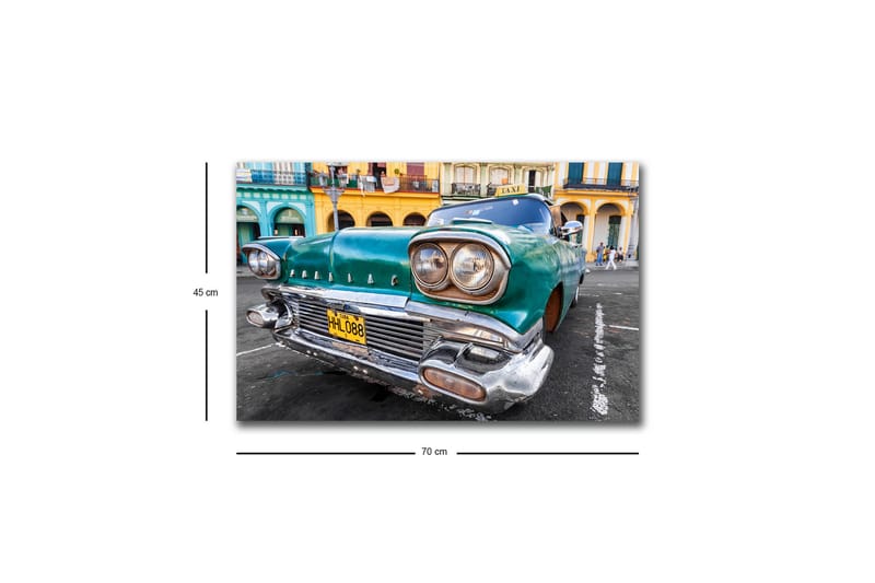 Lerretsbilde med LED-belysning - Veteranbil i retrostil med et grønt skjær - Grønn / Sølv / Svart - Innredning - Bilder & kunst - Lerretsbilder