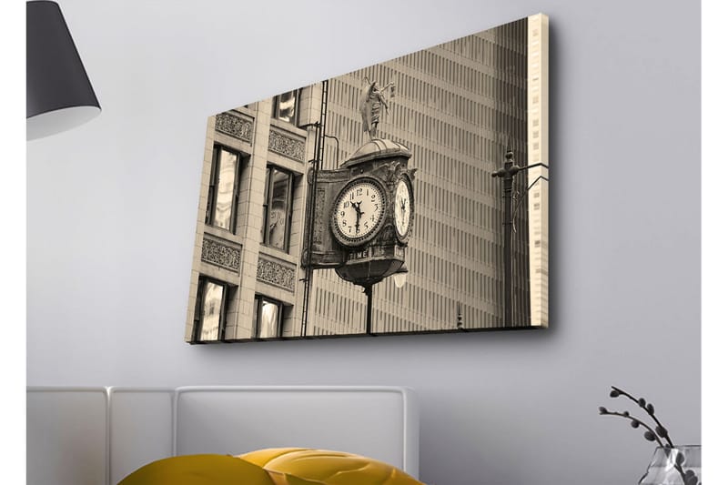 Lerretsbilde med LED-belysning - Vintage veggklokke med detaljert design - Svart / Grå / Hvit - Innredning - Bilder & kunst - Lerretsbilder