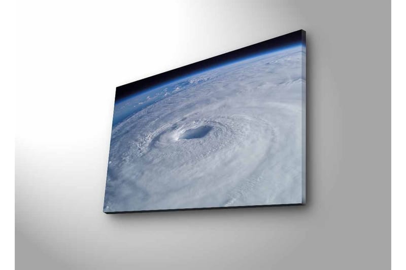 Lerretsbilde med LED-belysning - Virvlende skyer i en tropisk syklon, Hvit / Blå / Grå