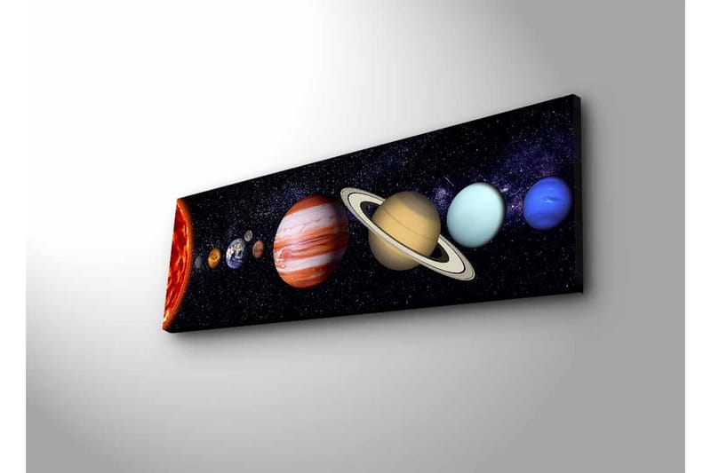 Lerretsbilde med LED-belysning - Planetene i solsystemet i en stjerneklar bakgrunn - Mørk blå / Oransje / Beige - Innredning - Bilder & kunst - Lerretsbilder