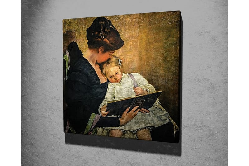 Lerretsbilde - Mor som leser for barnet sitt - Mørk blå / Beige / Hvit - Innredning - Bilder & kunst - Lerretsbilder