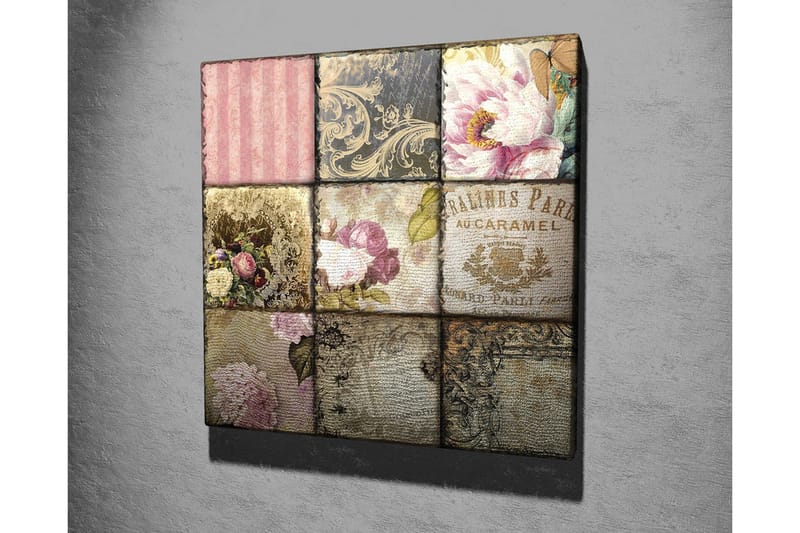 Lerretsbilde - Mosaikk av vintage-inspirerte mønstre og blomster - Rosa / Gull / Beige - Innredning - Bilder & kunst - Lerretsbilder