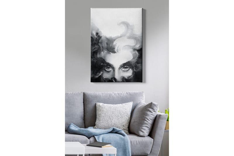 Lerretsbilde - Mystisk ansikt med intense øyne i en tåkete komposisjon - Svart / Grå / Hvit - Innredning - Bilder & kunst - Lerretsbilder