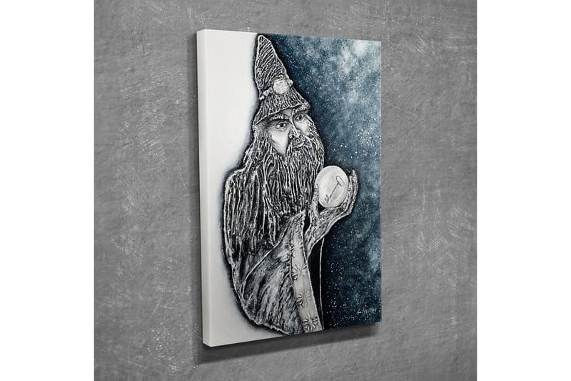 Lerretsbilde - Mystisk figur med langt skjegg og krystallkule - Mørk blå / Svart / Hvit - Innredning - Bilder & kunst - Lerretsbilder