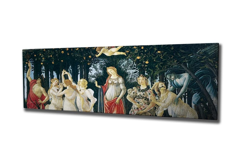 Lerretsbilde - Mytologisk scene med kvinnelige figurer i en frukthage, Grønn / Hudfarge / Rød