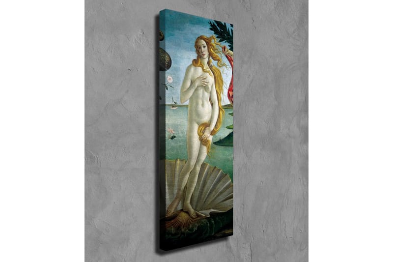 Lerretsbilde - Naken kvinne som står på et skjell ved sjøen - Lys blå / Hudfarget / Grønn - Innredning - Bilder & kunst - Lerretsbilder