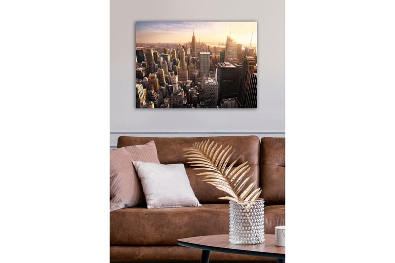 Lerretsbilde - New York Citys skyline ved solnedgang - Gull / Grå / Blå - Innredning - Bilder & kunst - Lerretsbilder