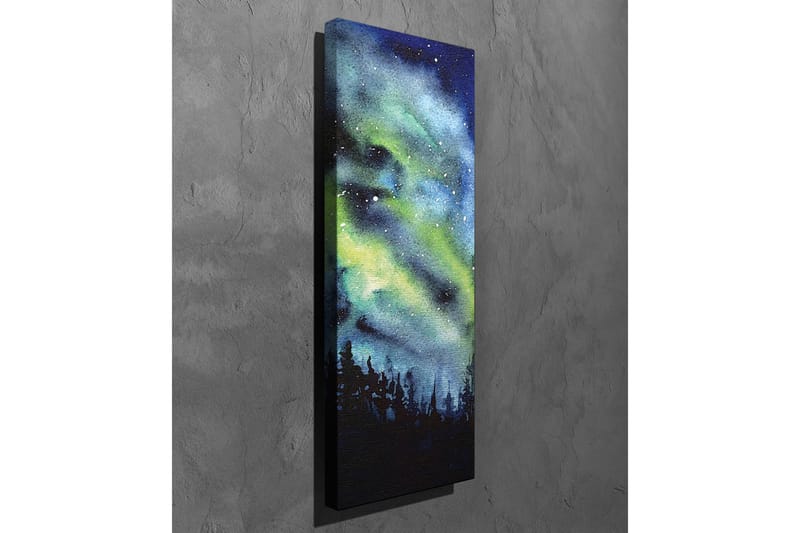Lerretsbilde - Nordlys over en mørk skog - Mørk blå / Grønn / Svart - Innredning - Bilder & kunst - Lerretsbilder