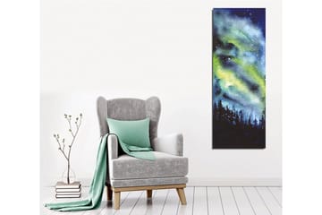 Lerretsbilde - Nordlys over en mørk skog - Mørk blå / Grønn / Svart - Innredning - Bilder & kunst - Lerretsbilder