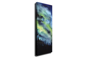 Lerretsbilde - Nordlys over en mørk skog - Mørk blå / Grønn / Svart - Innredning - Bilder & kunst - Lerretsbilder