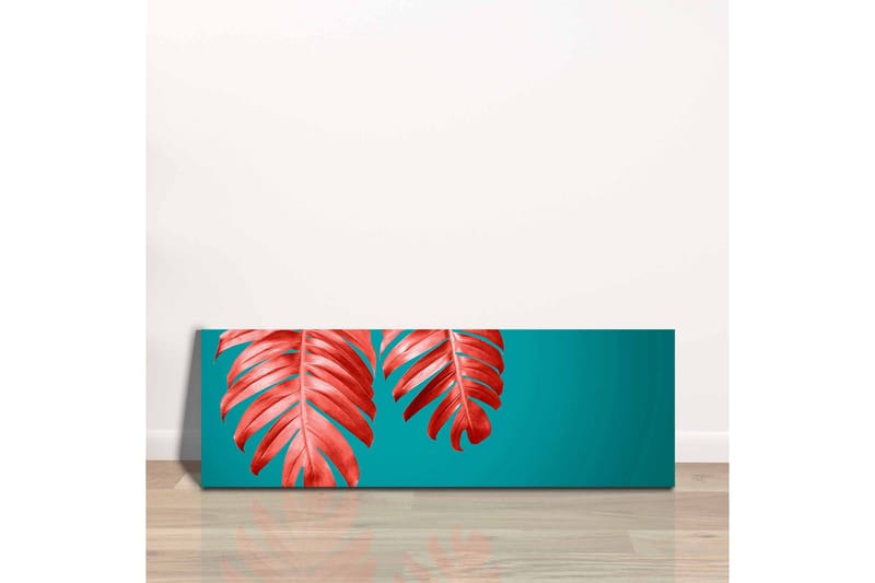 Lerretsbilde - Røde palmeblader mot turkis bakgrunn - Rød / Turkis - Innredning - Bilder & kunst - Lerretsbilder