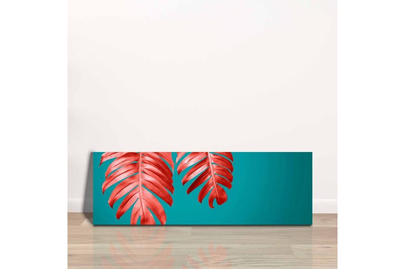 Lerretsbilde - Røde palmeblader mot turkis bakgrunn - Rød / Turkis - Innredning - Bilder & kunst - Lerretsbilder