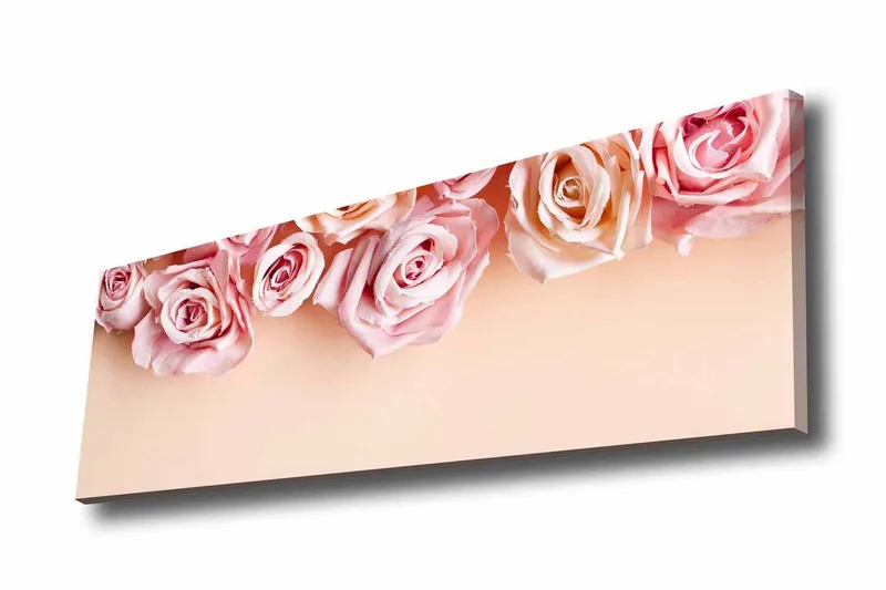 Lerretsbilde - Rosa roser i myke nyanser mot en lys bakgrunn, Lys rosa / Mørk rosa / Beige