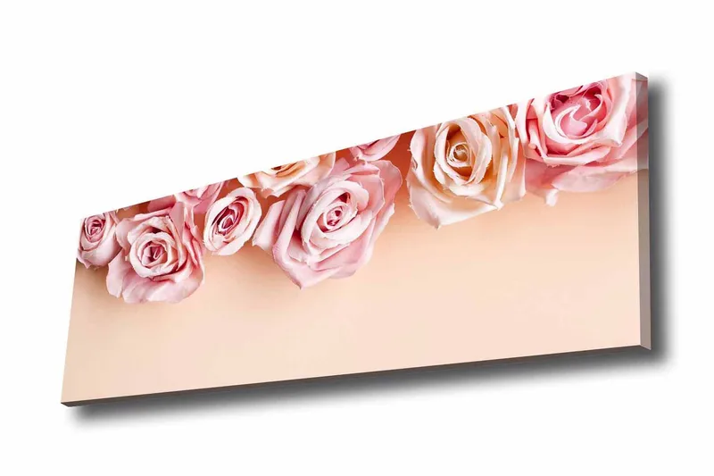 Lerretsbilde - Rosa roser i myke nyanser mot en lys bakgrunn, Lys rosa / Mørk rosa / Beige