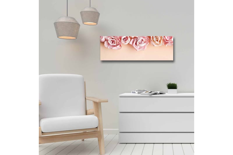 Lerretsbilde - Rosa roser i myke nyanser mot en lys bakgrunn - Lys rosa / Mørk rosa / Beige - Innredning - Bilder & kunst - Lerretsbilder