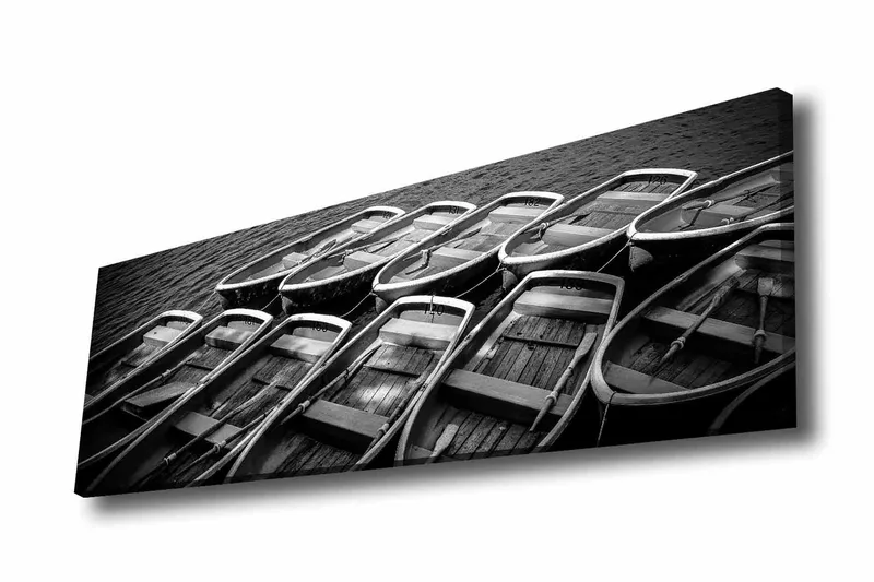 Lerretsbilde - Samling av båter i svart-hvitt, Svart / Grå / Hvit