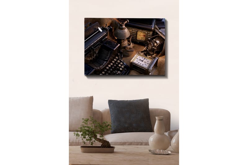 Lerretsbilde - Samling av vintage skrivemaskiner og gamle apparater - Svart / Brun / Grå - Innredning - Bilder & kunst - Lerretsbilder