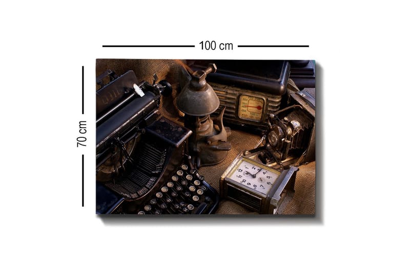 Lerretsbilde - Samling av vintage skrivemaskiner og gamle apparater - Svart / Brun / Grå - Innredning - Bilder & kunst - Lerretsbilder